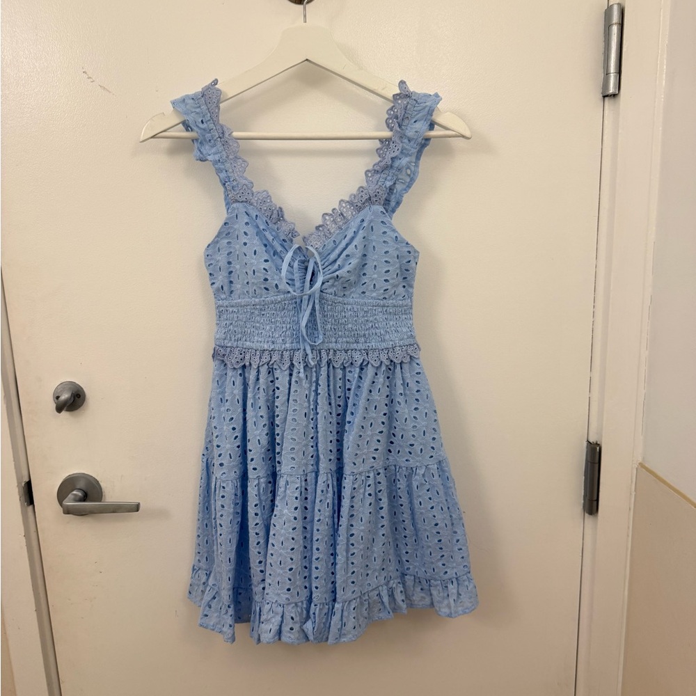 Sundays Sky Blue Eyelet Mini Dress